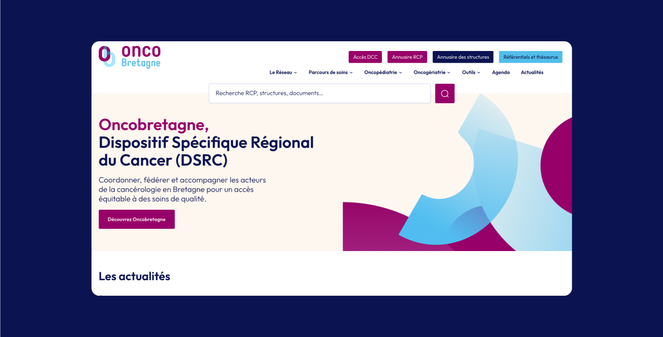 Page d'accueil site web Oncobretagne
