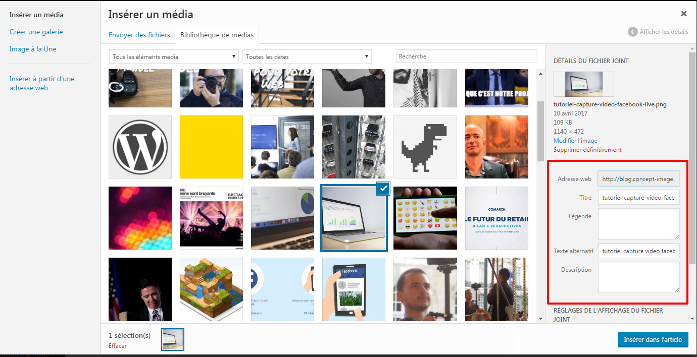 astuces wordpress remplir champs metadonnees medias images