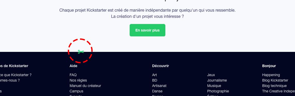 Cliquer sur la paire de ciseaux en bas de page sur le site Kickstarter permet de révéler un secret