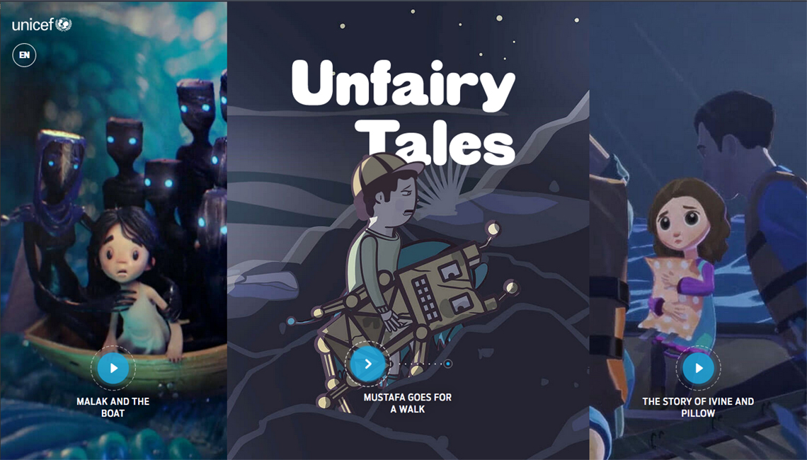 Capture d'écran du site Unfairy Tales de l'Unicef