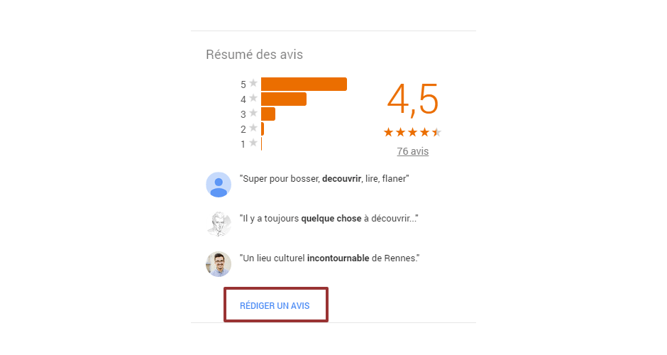 Bouton pour rédiger mon avis sur Google My Business