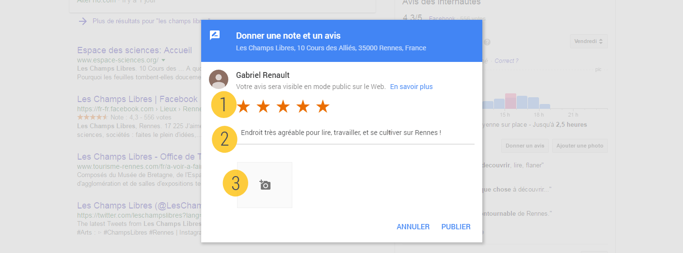 Rédaction d'un avis sur Google My Business détail