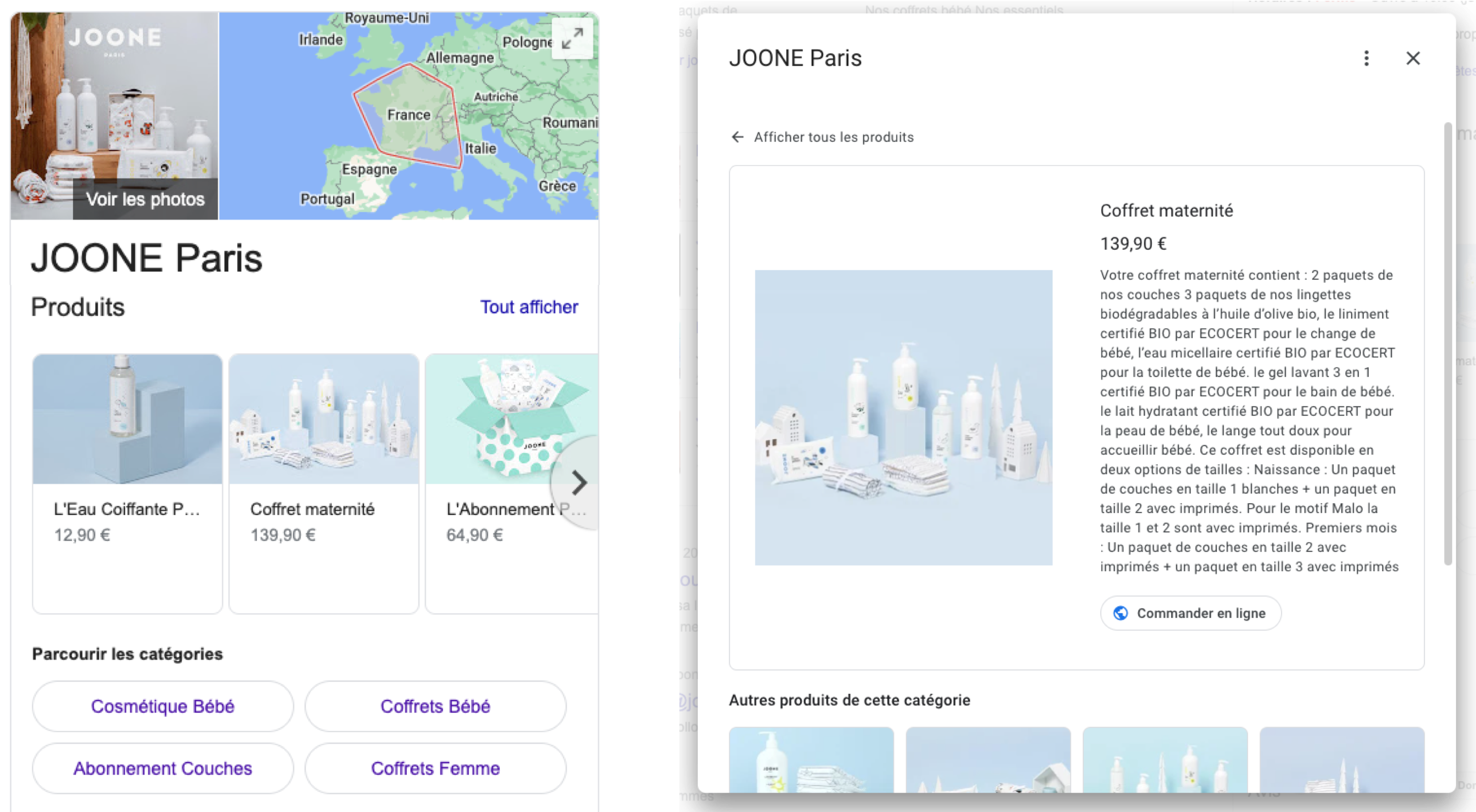 Google My Business produits Joone