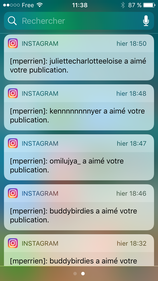 Une liste de notifications sur un iPhone