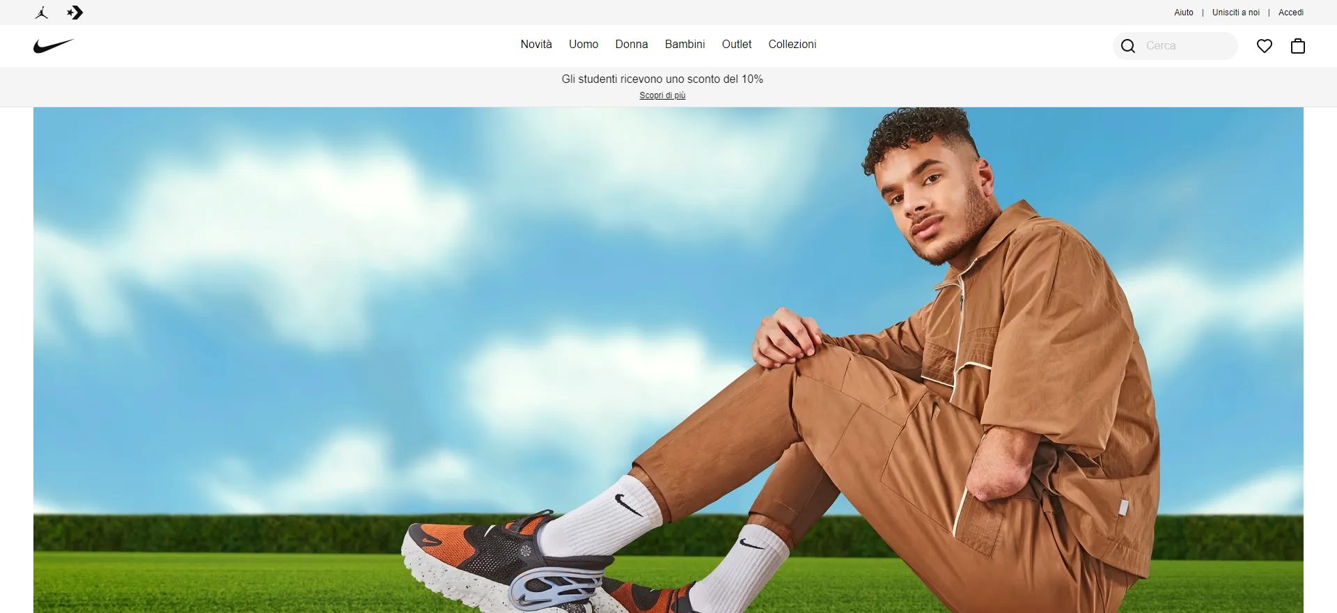 Page d'accueil du site Nike Italien