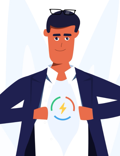 Personnage ouvre sa chemise et fait apparaitre le logo Power User