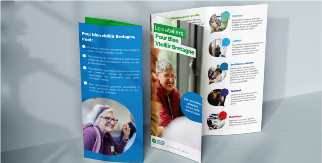 Brochure trois pli pour présenter les ateliers bien vieillir pour la CARSAT