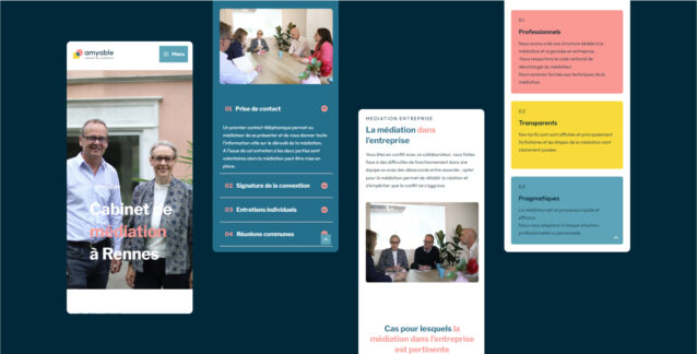 multipage de la version mobile du site internet amyable
