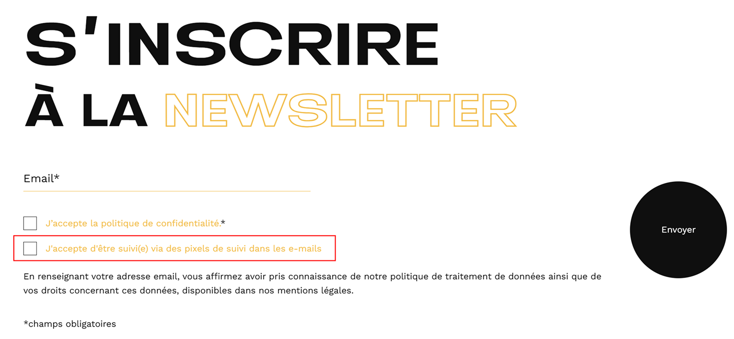 Formulaire newsletter - optin pixel de suivi