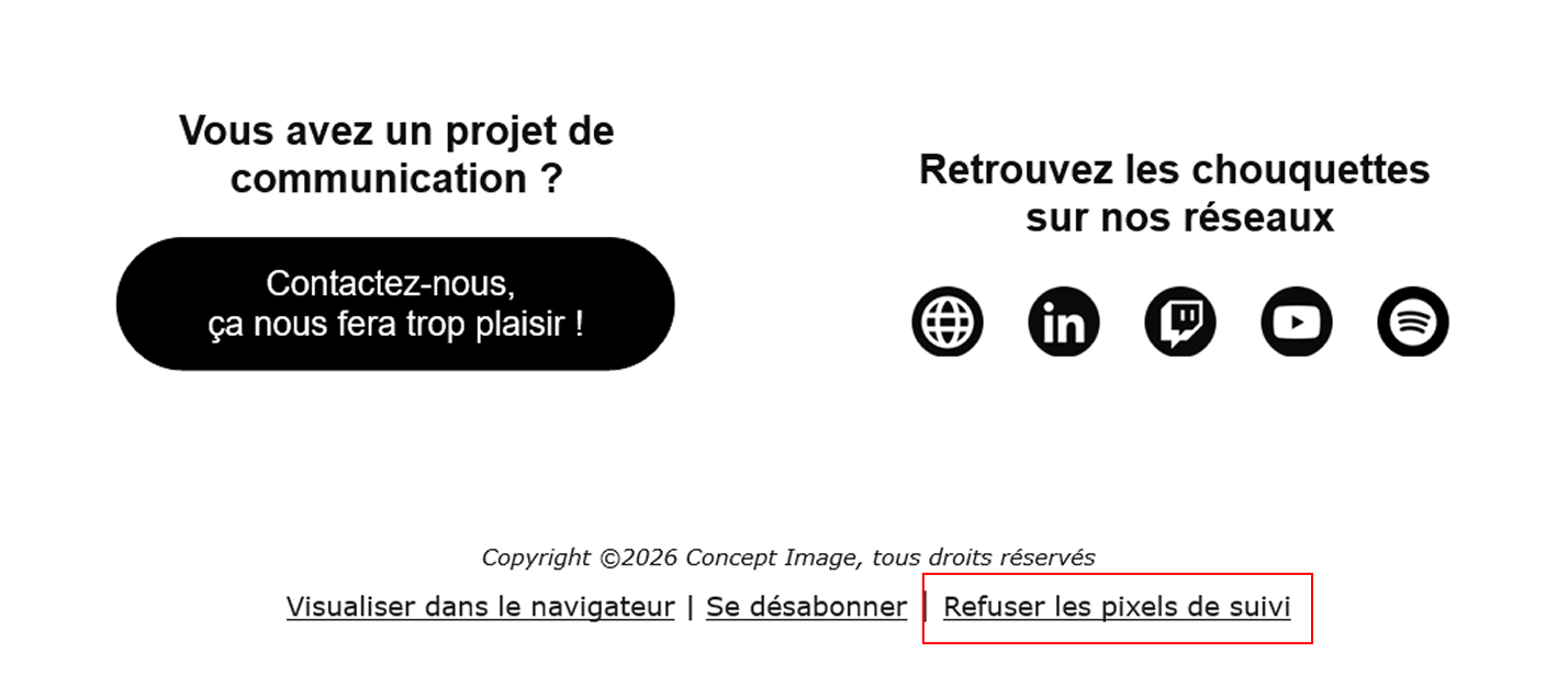 Pied de page mail - refus pixels de suivi